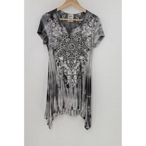 Vocal USA Vtg Round Neck Lace Back Tunic Grunge Biker Boho Bling Y2K Size L